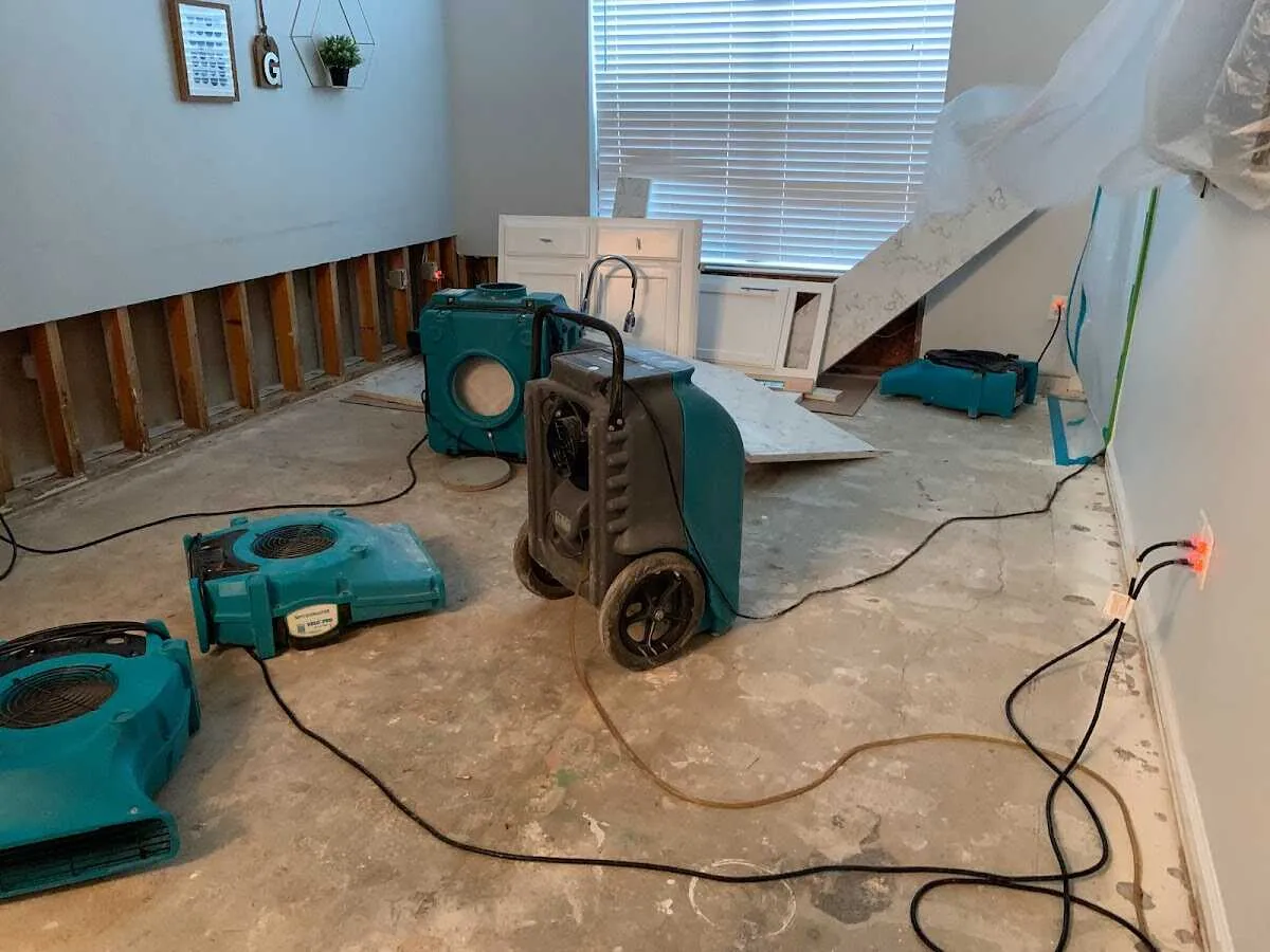 Dehumidifier in flood-cut room for Water Damage Restoration in Hamtramck